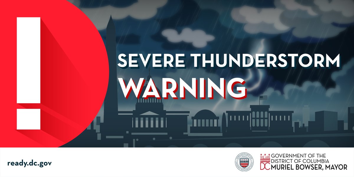 DC Homeland Security & Emergency Management (@dc_hsema) on Twitter photo 7/22 (8:46pm) <a href="/NWS_BaltWash/">NWS Baltimore-Washington</a> has issued a Severe Thunderstorm Warning for DC until 9:15pm. A warning means the storm is imminent or likely!
Remember: if thunder roars, it's time to head indoors.
Follow <a href="/AlertDC/">AlertDC</a> & <a href="/NWS_BaltWash/">NWS Baltimore-Washington</a> for additional updates. 7/22 (8:46pm) <a href="/NWS_BaltWash/">NWS Baltimore-Washington</a> has issued a Severe Thunderstorm Warning for DC until 9:15pm. A warning means the storm is imminent or likely!
Remember: if thunder roars, it's time to head indoors.
Follow <a href="/AlertDC/">AlertDC</a> & <a href="/NWS_BaltWash/">NWS Baltimore-Washington</a> for additional updates.