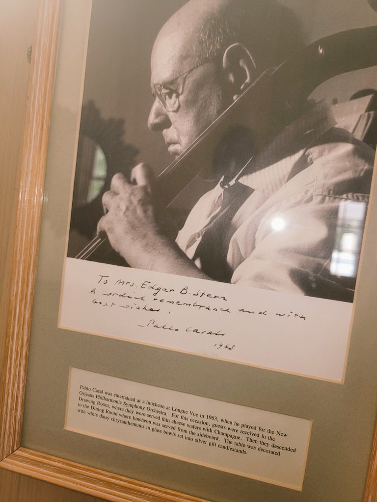 I visited Longvue house and gardens in #neworleans today and there, in an obscure corner in a dark hallway, is a signed photo of #cellist Pablo Casals. 🎻🤎