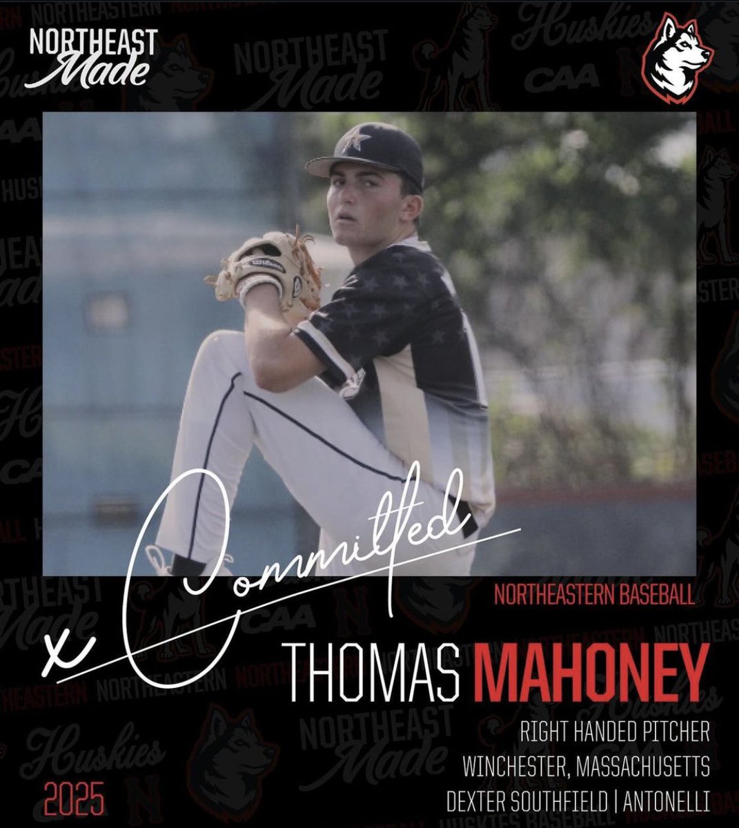 Congrats to <a href="/AntonelliBSB/">Antonelli Baseball</a> 2025 RHP <a href="/TomMahoney2025/">Thomas Mahoney</a> on his commitment to <a href="/GoNUbaseball/">Northeastern Baseball</a>