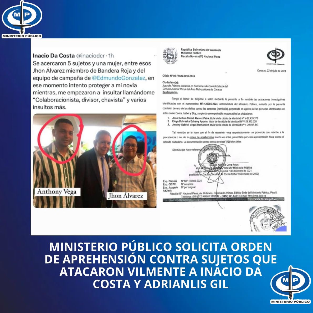 TarekWiliamSaab's tweet image. #SOLICITADAS 
ÓRDENES DE APREHENSIÓN CONTRA MIEMBROS DEL EQUIPO DE  #VV  QUE INTENTARON ASESINAR A DIPUTADO OPOSITOR DE #CAMBIEMOS…

1) El @MinpublicoVEN a través de la Fiscalía 9 Nac especializada en Homicidios y Delitos Graves, continuando con la #Investigación iniciada por…