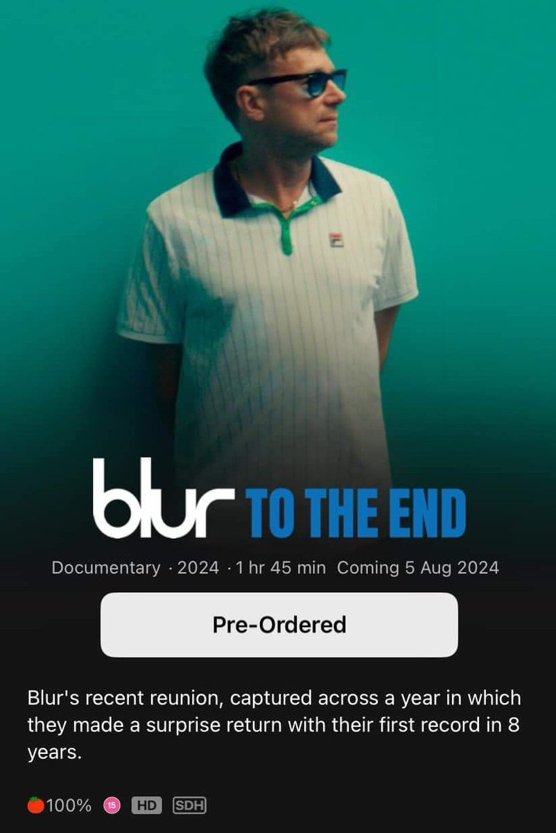 DamonUnofficial's tweet photo. 📺 Blur: To The End is coming to Apple TV on August 5th. UK only. £9.99. https://t.co/lB3hRRRtqe https://t.co/G1TemHings