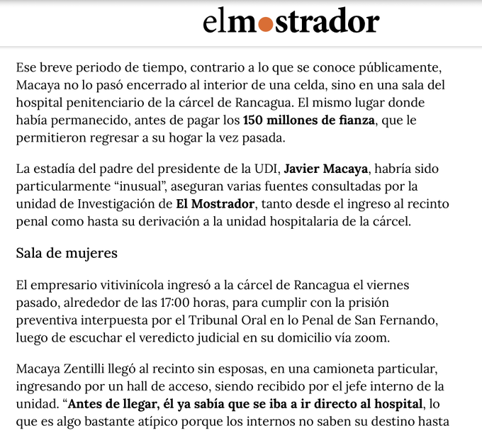 PiensaPrensa's tweet photo. El @elmostrador revela que el padre del senador Macaya, estuvo en una sala de mujeres de un Hospital.  nunca estuvo en una celda. No fue registrado, ni esposado. https://t.co/FXoUAZA5mg https://t.co/iyKQDLHv0V