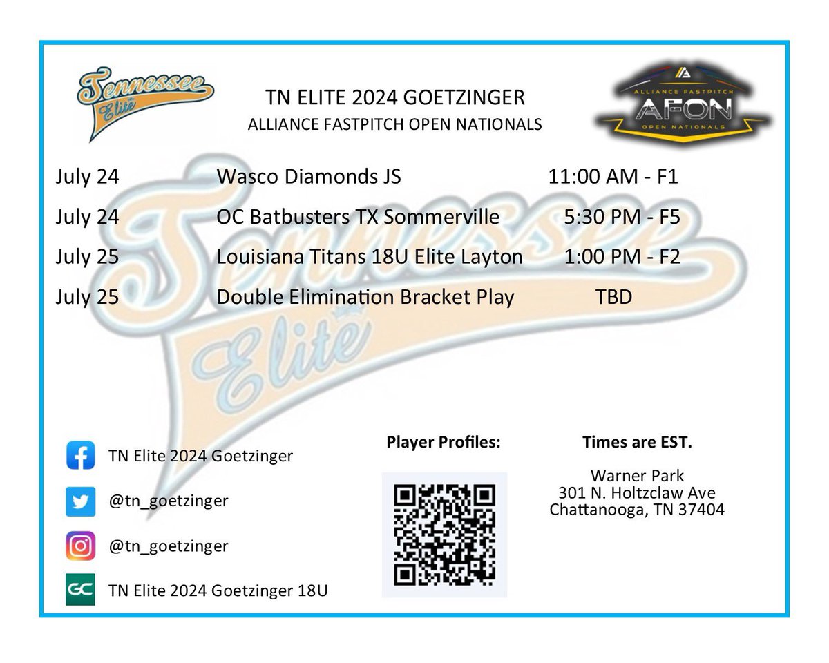 TN Elite Goetzinger (@tn_goetzinger) on Twitter photo Finishing up this week in Chattanooga @AFON.
<a href="/UncommittedUsa/">UncommittedPlayersUSA</a> <a href="/SoftballDown/">Down South Softball</a> <a href="/sunil_interview/">Coach Sunil Sunder Raj-Player Interviews</a> <a href="/CentreCSoftball/">Centre Softball</a> <a href="/UAHCoachLes/">Les Stuedeman</a> <a href="/STU_Softball/">STU Softball</a> <a href="/UncommittedGrls/">UNCOMMITTED GIRLS for 🇺🇸 #CollegeSoccer</a> <a href="/Covenant_SB/">Covenant Softball</a> <a href="/bmcusoftball/">Blue Mountain Christian University Softball</a> <a href="/BryanKHoward1/">Bryan K. Howard</a> <a href="/EmorySoftball/">Emory Softball</a> <a href="/HailStateStool/">Hail State Stool</a> <a href="/IHartFastpitch/">I❤️Fastpitch</a> <a href="/LionUpSoftball/">Southeastern Softball</a> <a href="/NWSCC_SB/">Northwest Shoals Softball</a> <a href="/OhioChr_SB/">Ohio Christian University Softball</a> Finishing up this week in Chattanooga @AFON.
<a href="/UncommittedUsa/">UncommittedPlayersUSA</a> <a href="/SoftballDown/">Down South Softball</a> <a href="/sunil_interview/">Coach Sunil Sunder Raj-Player Interviews</a> <a href="/CentreCSoftball/">Centre Softball</a> <a href="/UAHCoachLes/">Les Stuedeman</a> <a href="/STU_Softball/">STU Softball</a> <a href="/UncommittedGrls/">UNCOMMITTED GIRLS for 🇺🇸 #CollegeSoccer</a> <a href="/Covenant_SB/">Covenant Softball</a> <a href="/bmcusoftball/">Blue Mountain Christian University Softball</a> <a href="/BryanKHoward1/">Bryan K. Howard</a> <a href="/EmorySoftball/">Emory Softball</a> <a href="/HailStateStool/">Hail State Stool</a> <a href="/IHartFastpitch/">I❤️Fastpitch</a> <a href="/LionUpSoftball/">Southeastern Softball</a> <a href="/NWSCC_SB/">Northwest Shoals Softball</a> <a href="/OhioChr_SB/">Ohio Christian University Softball</a>