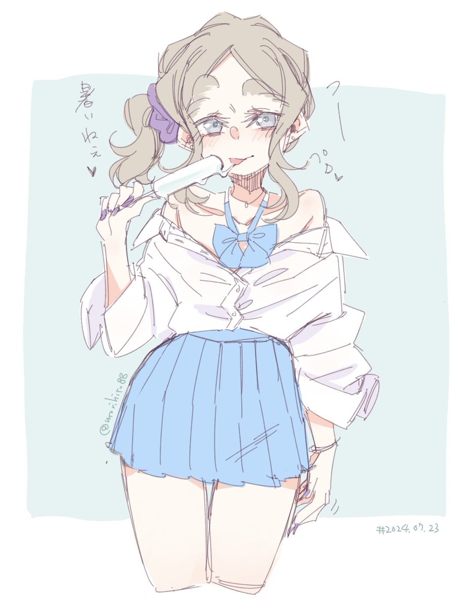 オフショル制服のギャルちびっこちゃん絵が見つからなかったので描いた( ˘ω˘ )たぶんノーブラ #ちびっこちゃん朝活 