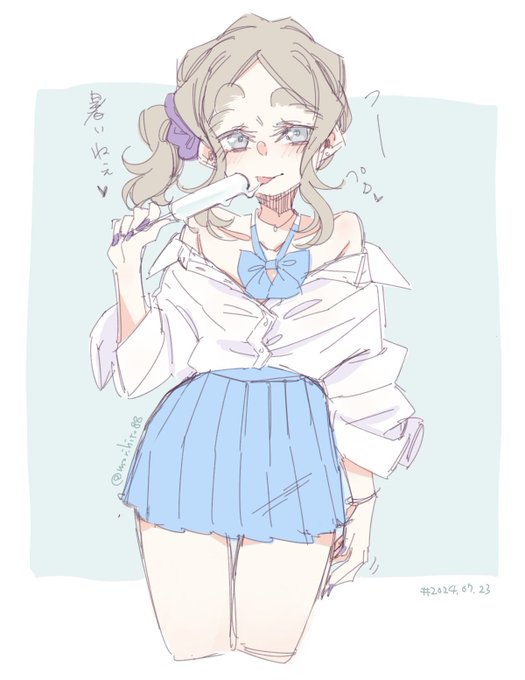 オフショル制服のギャルちびっこちゃん絵が見つからなかったので描いた( ˘ω˘ )たぶんノーブラ #ちびっこちゃん朝活 