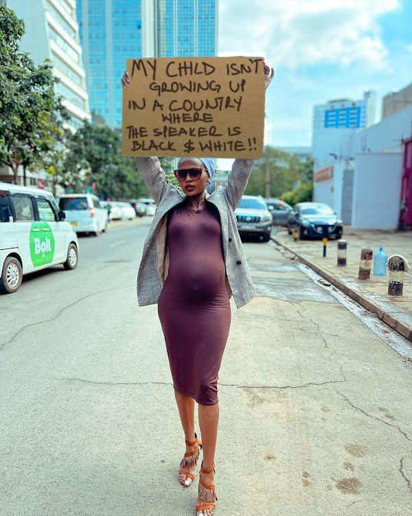 We bring our pregnant bodies to the #March2Parliament TODAY as we #StopCorruption and insist that #AnitaMustResign immediately. TUJJA, TUJJA, TUJJA...

The half-cooked Mekako bleached black-and-white zebra cannot call the peaceful warriors against corruption 'bumshafters'.