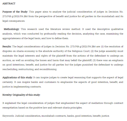 Jurisprudence_e's tweet photo. Septyanun, Nurjannah, dkk. “Judicial Consideration Of Decision No. 273/Pdt.G/2021/Pa.Bkt In The Perspectives Of Benefit And Justice In #Murabahah Contract.” Jurnal #Jurisprudence, 2022, hlm. 188–203. https://t.co/RWqsxZGR9K, https://t.co/JvhiITYvoK. https://t.co/tTv2qmA2Sz