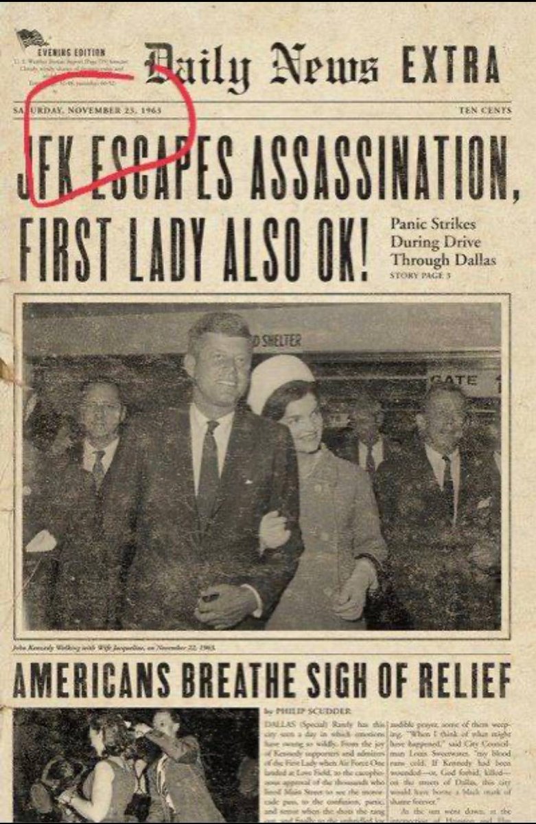 JackStr42679640's tweet photo. Look at the Headlines!!

JFK assassinated
JFK survived.

Trump assassinated
Trump survived.

Titanic sank.
Titanic passengers survive.

Are we on a TIME LOOP? https://t.co/YNBDlVuqJf
