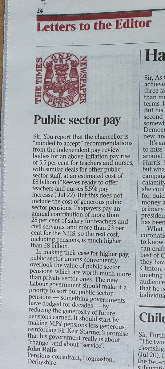 See my <a href="/TheTimes_UK/">The Times of London</a> letter on public sector pay (and pensions) <a href="/RachelReevesMP/">Rachel Reeves</a> <a href="/Keir_Starmer/">Keir Starmer</a> <a href="/TPScheme/">Teachers' Pensions</a>