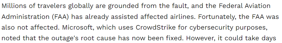 simpleflying.com/southwest-airl… Southwest AirlinesやFedExがなんとWindows3.1を使っていたためにクラウドストライク問題を神回避できたという面白い記事なのだが、それよりも #CrowdStrike と #CloudStrike が同じ記事内でこんなに揺れちゃってるのがすごい