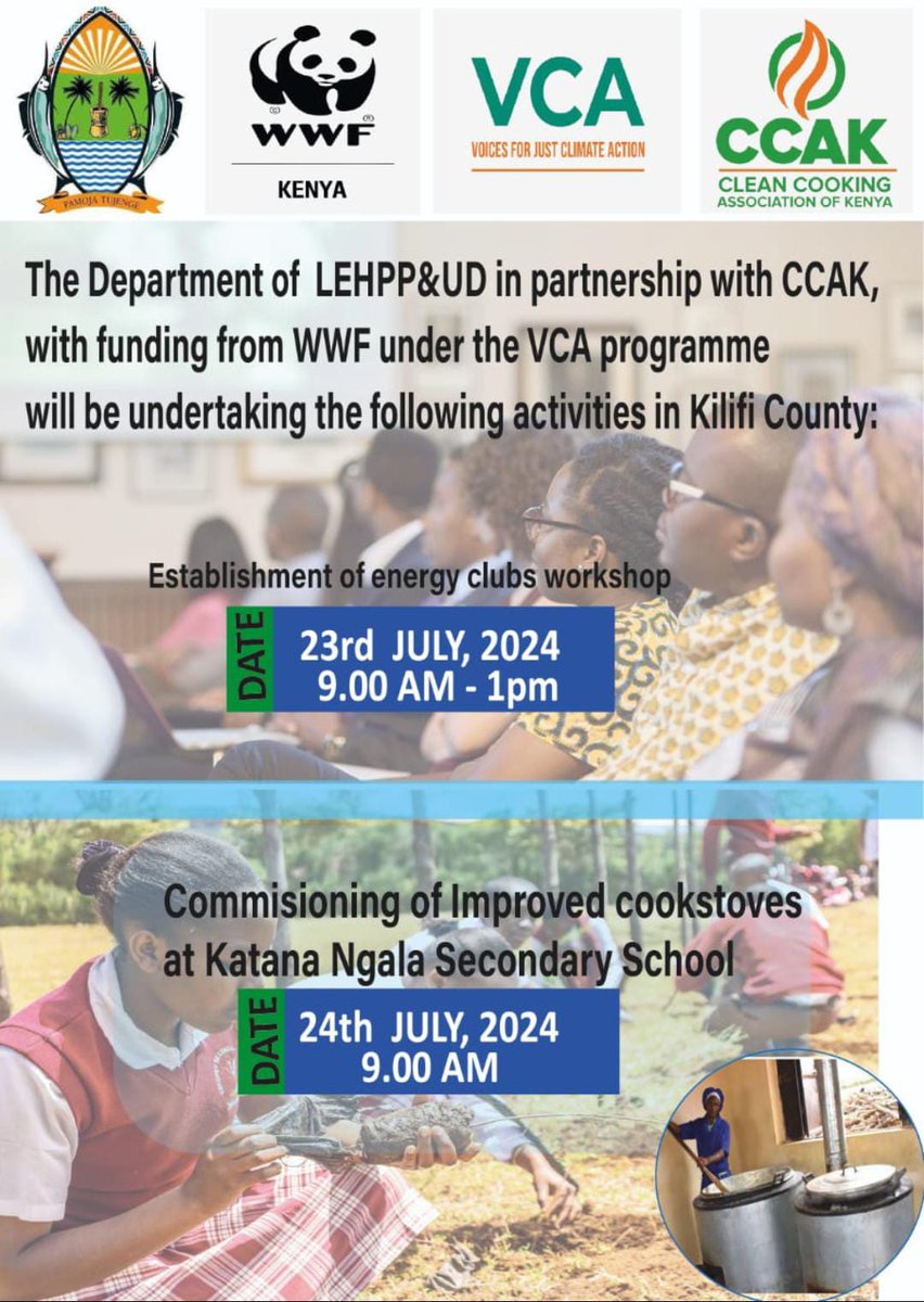 The <a href="/KilifiCountyGov/">Kilifi County Government #003</a>  Directorate of Lands, Energy, Housing, Physical Planning, and Urban Development is teaming up with us and the <a href="/WWF_Kenya/">WWF-Kenya</a> under the <a href="/WeAreVCA/">Voices For Just Climate Action</a>  programme to bring sustainable energy initiatives to our community! 📷📷
📷 Date:23rd and 24th July 2024