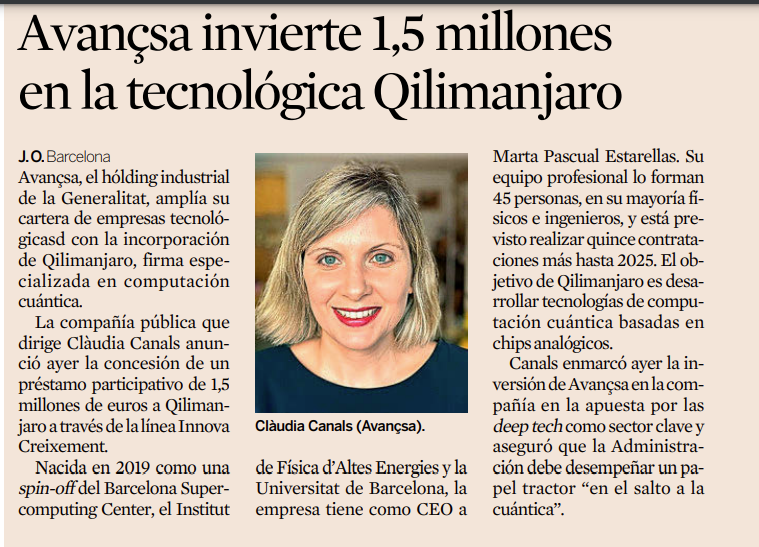 El 2024 está siendo un año de inversiones y éxitos para <a href="/qilimanjaro/">Qilimanjaro</a> . Felicidades por otro éxito!!! <a href="/avancsa/">Avançsa</a>  <a href="/BSC_CNS/">BSC-CNS</a>  <a href="/exp_catalunya/">Expansión Catalunya</a>