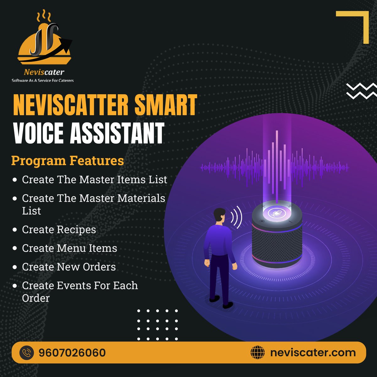 Neviscater's tweet image. Your Catering Companion. Streamline your tasks with our smart voice assistant🎤, easily create menus📋, orders, and events.

🌏 neviscater.com
📲 9607026060

#VoiceAssistant #RecipeCreation #MenuItems #EventPlanning #MasterItemsList #cateringsoftware  #Neviscater #Indore