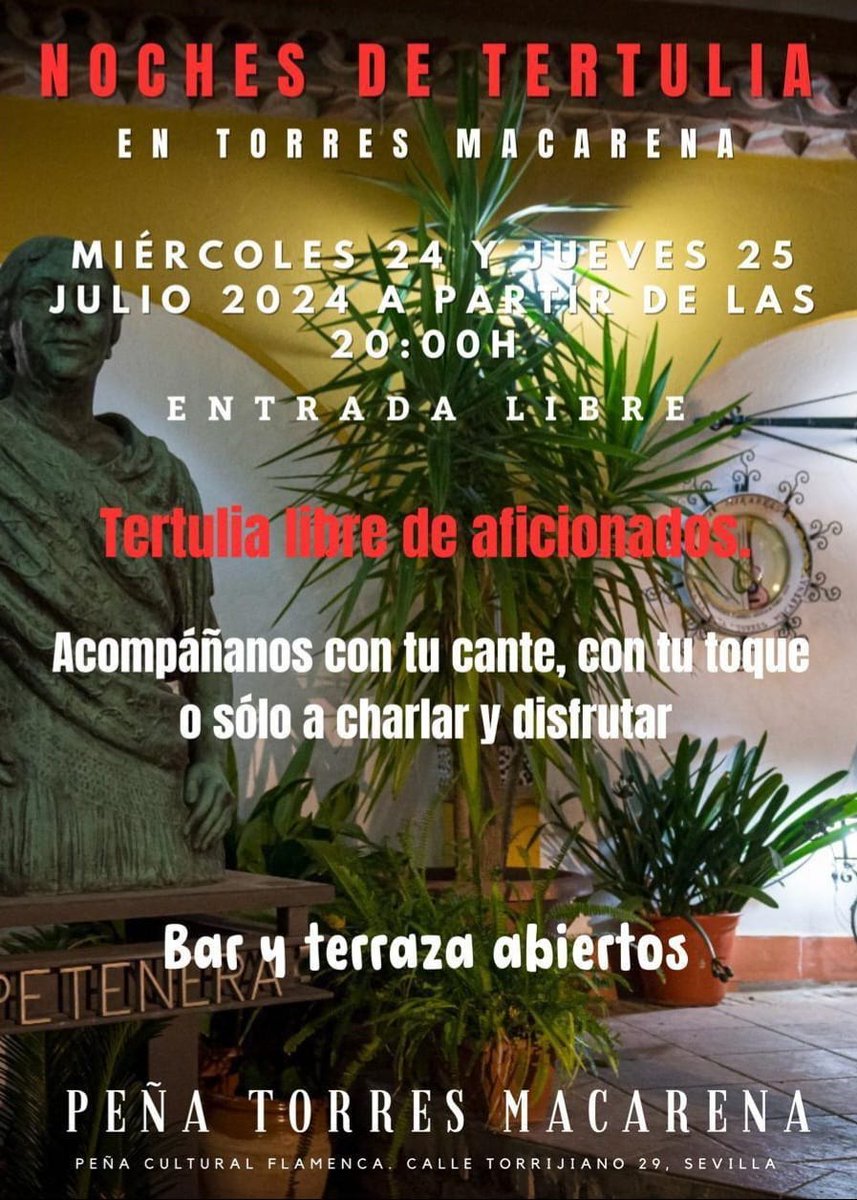 ⛱️Antes de las #vacaciones abrimos nuestras puertas, miércoles y jueves, para tertulia libre de aficionados. 

🗣️No te vayas a la playa sin pasar por #TorresMacarena (bar y terraza abiertos).