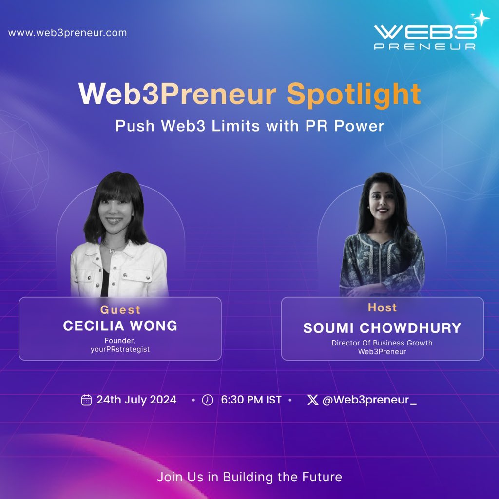 soumiweb3's tweet photo. Curious about mastering narratives and PR in the Web3 world? 💪🏻

Join @CCSOUNDFACTORY , founder of @strategist_pr , in conversation with @soumiweb3 
🗓 24th July, 2024
⏰ 6:30 PM IST
📍 https://t.co/H7fdFgjRsB

Don’t forget to keep your questions ready!
https://t.co/mQxmkn2I4A https://t.co/INtNVLVLeX