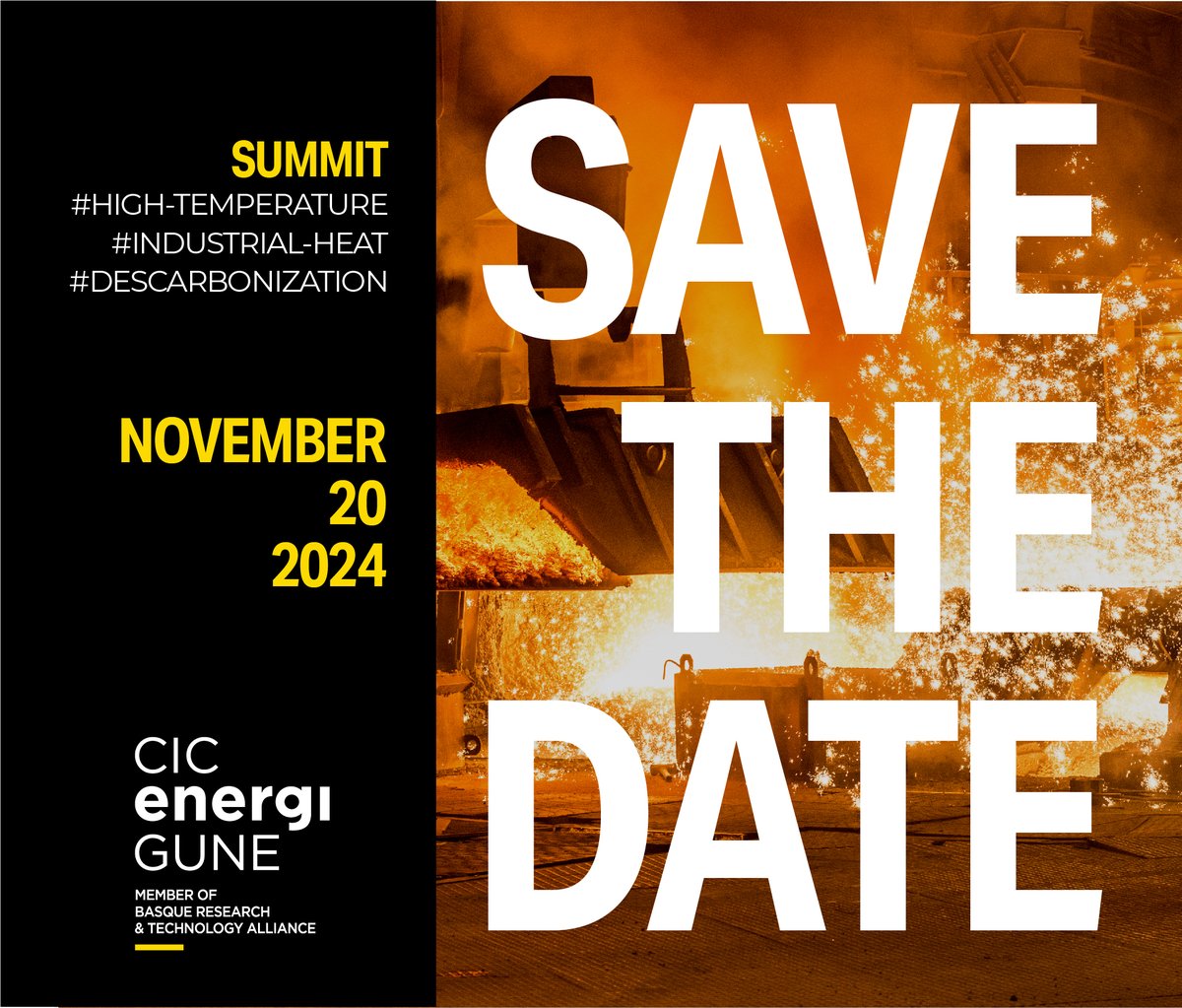 🔥#SavetheDate: #HighTemperature #IndustrialHeat #Decarbonization Summit🔥
Join us on Nov 20, at the <a href="/ParkeEuskadi/">Euskadiko Parke Teknologikoa</a>-Álava for insights on solutions for #industrial #thermalenergy. 
Topics: #policymaking🏛️, #powertoheat⚡, #solartoheat🌞, #wasteheatrecovery and more! 🚀
Stay tuned!