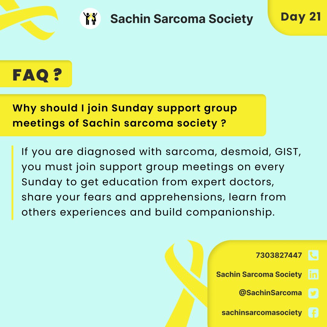 SachinSarcoma's tweet photo. If you are diagnosed with #sarcoma #desmoid #GIST then do join #patientsupportgroup of @sachinsarcoma to get #education from all expert doctors, learn from others, share your experiences and build #companionship.
#awareness #education #companionship #SarcomaAwarenessMonth https://t.co/wHdMRGIrGP