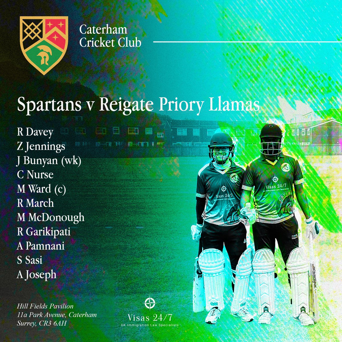 The team for tonight against Reigate Priory Llamas.

Umpire: P Nurse
Scorer: H Irmiger

All spectators are welcomed and appreciated! 

<a href="/surreyslam/">Surrey Slam</a> @visas247 

❤️💚💛