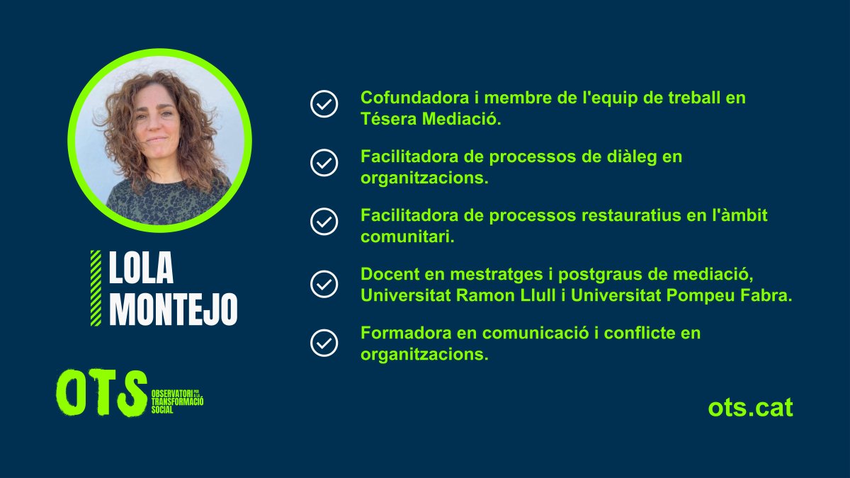 🗞 Us portem un nou radar transformador!

🗣 Aquesta vegada parlem sobre Mediació amb <a href="/LolaMontejoC/">Lola Montejo</a>, cofundadora de <a href="/TeseraMediacio/">Tésera Mediació</a>

Descarrega l'entrevista i descobreix què ens explica:

🖇 t.ly/_jVy4

#OTS #Mediació #TransformacióSocial