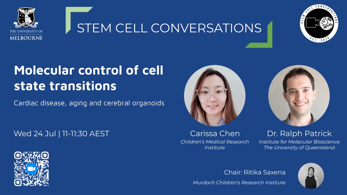 I will be speaking at the upcoming Stem Cell Conversation on Wednesday 24th July at 11-11:30 AM! (Zoom details available on request via QR)

Looking forward to sharing my recently published work on trans-omics profiling of early human cerebral organoids! Join the Conversation!