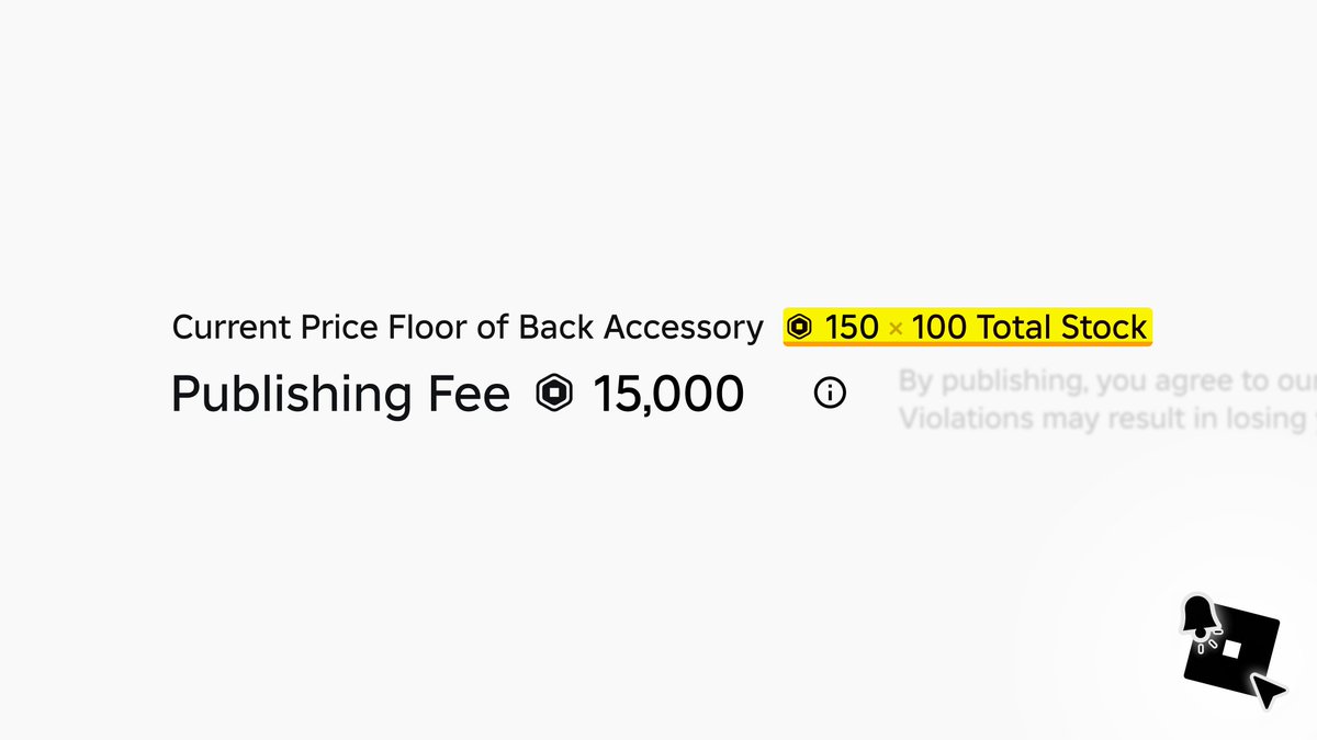 NewsDailyRBLX's tweet photo. 🚨BREAKING NEWS🚨

Starting now, Free UGC Limited fees are subject to the item type price floor.
#RobloxNews #News #RobloxUGC #UGC https://t.co/oha7KshSSH