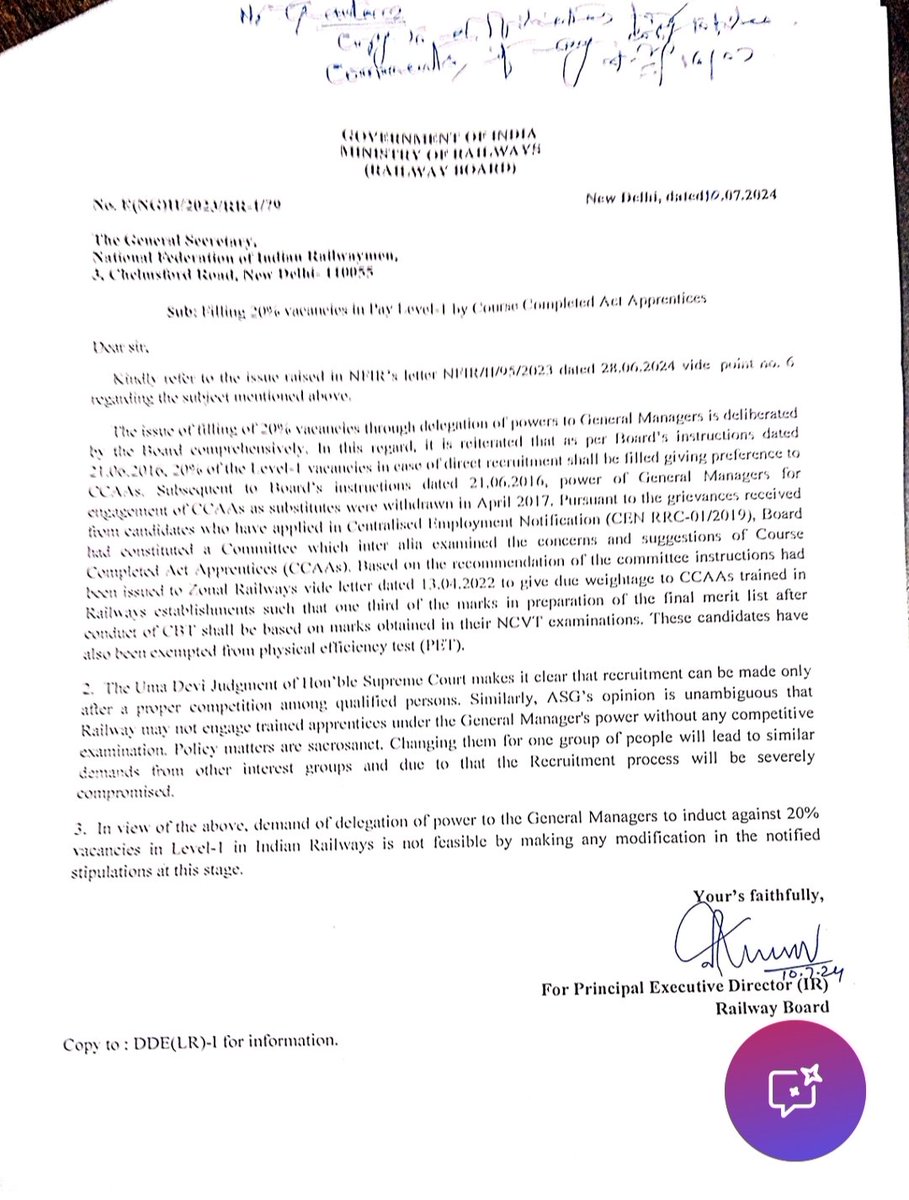 <a href="/RailMinIndia/">Ministry of Railways</a>
<a href="/AshwiniVaishnaw/">Ashwini Vaishnaw</a>
<a href="/narendramodi/">Narendra Modi</a> 
<a href="/RahulGandhi/">Rahul Gandhi</a> 
<a href="/ShivaGopalMish1/">Shiva Gopal Mishra</a> 
<a href="/NFIRMEDIA/">NFIR(National Federation of Indian Railwaymen)</a> 
<a href="/GSSRMU/">GSSRMU</a>
<a href="/India_NHRC/">NHRC India</a>
We Need Justice!
After the Uma Devi Judgement in 2004,how are others zoneCCAA Engaged direct inrailway till 2016?
Why did the Southern ZoneCCAA notbe absorbed from 1998 ?