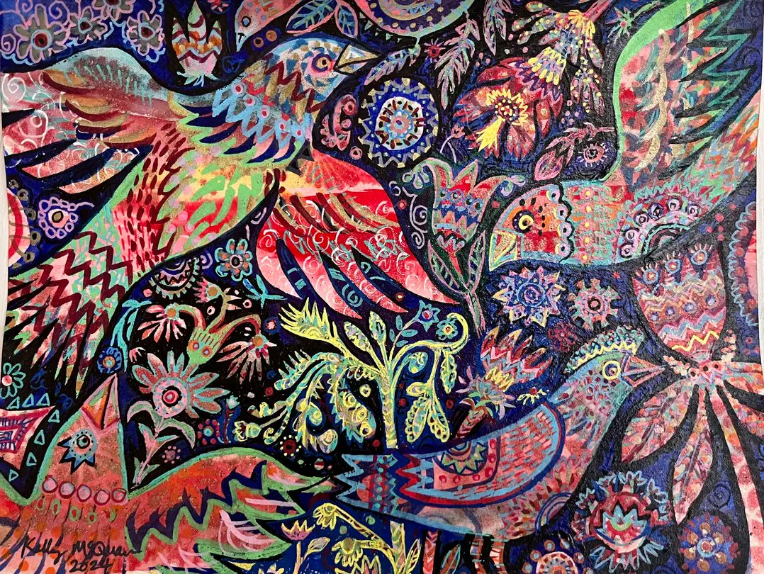 a ghost bird
unites us all

#Artist #KellyMcQuain
2024 #acrylic 12.5x16

In tandem with my current #artshow I’m posting my new #artwork. Like this #painting, many have #micropoems as titles.
 
Online tour here
facebook.com/media/set/?van…

Follow on Facebook
facebook.com/photo.php?fbid…