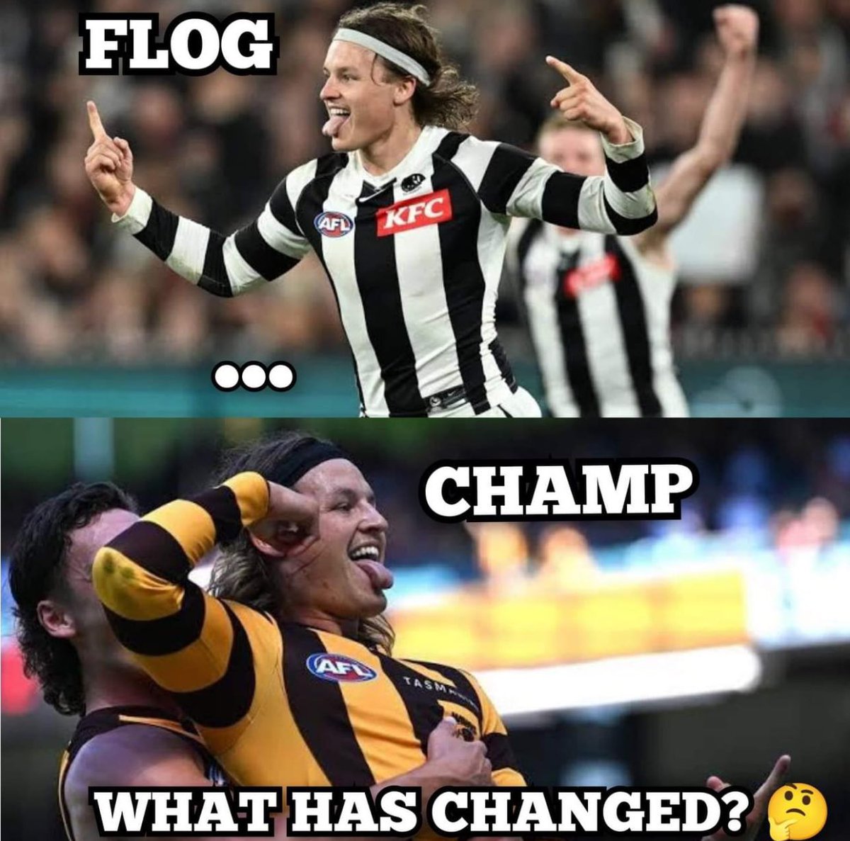 What a difference a jumper makes.
 😂😂😂😂 #AFL #GoPies