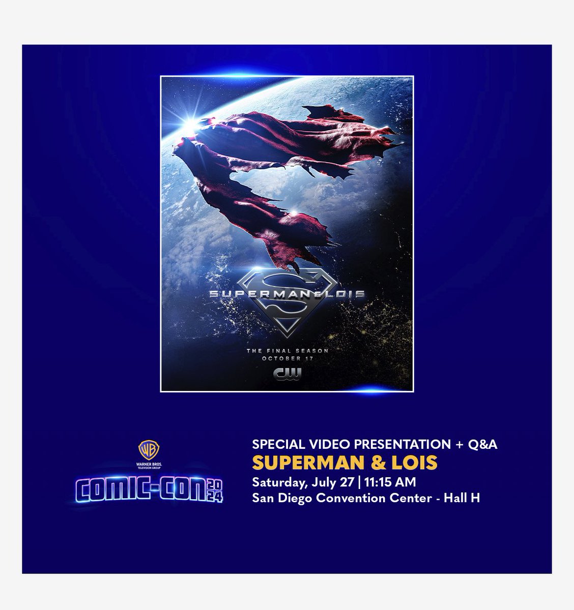 Who will be there??? <a href="/tylerhoechlin/">Tyler Hoechlin</a> and I can’t wait to see you this weekend! Hall H, Sat 7/27 11:15

#supermanandlois 
#sdcc
#sandiegocomiccon 
#sandiegocomiccon2024