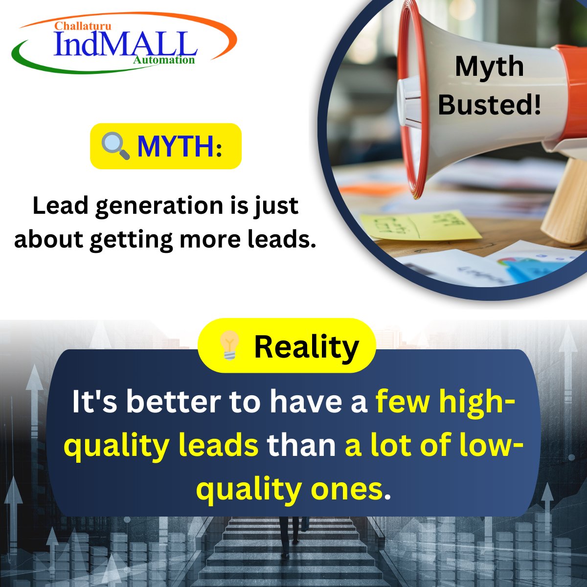 CesIndmall's tweet photo. 🚀 Lead Generation Myth Busted! 🚀

🔍 Myth: More leads always mean more sales.

💡 Reality: The right leads are what drive sales, not just the number of leads.

#LeadGenerationMyth #LeadGeneration #MarketingMyth #QualityLeads #ROI #DigitalMarketing #IndMALL https://t.co/CEHHLU7XWJ