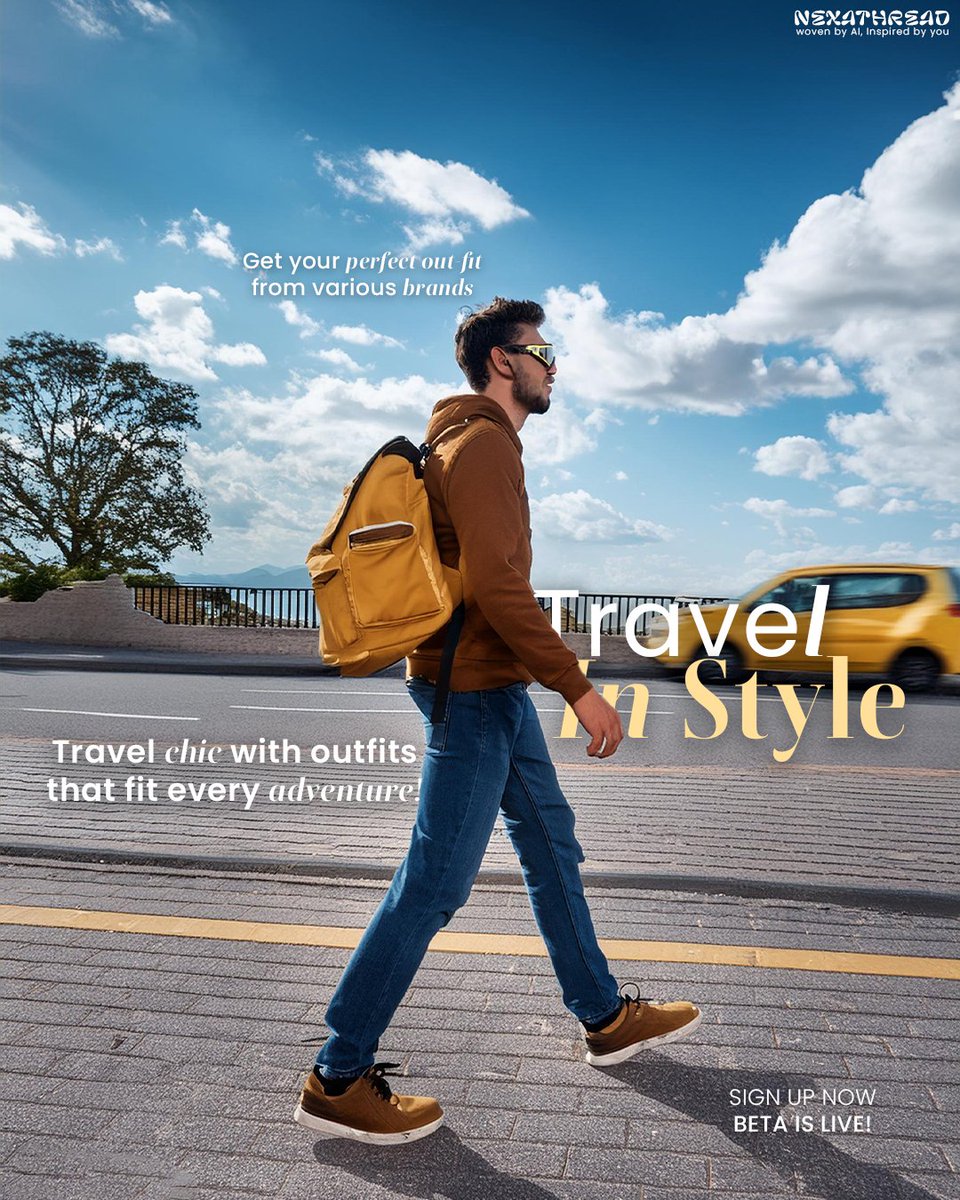 nexathread's tweet photo. Ready to travel in style?
Discover the perfect outfits for
every adventure with NexaThread! 
Whether you're hitting the road or jet-setting across the globe, we've got you covered.
Sign up now and explore our beta version!
#TravelinStyle
#NexaThread #AdventureAwaits https://t.co/6NJG8senYO