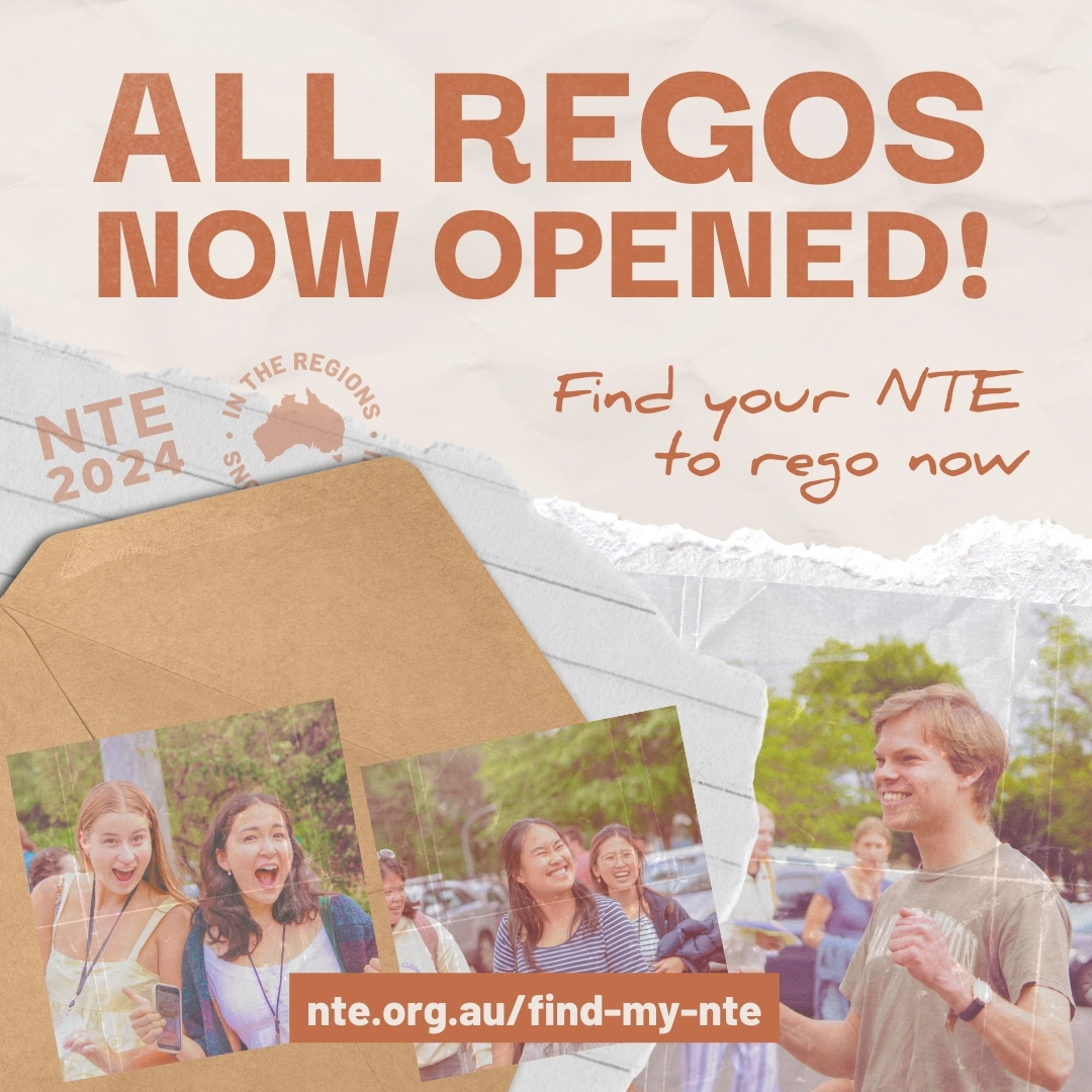 All registrations have finally opened! 🌠 Thank you for waiting. Don't wait till last minute and register now! Find your region at nte.org.au/find-my-nte 😊 #nte2024 #IntheRegions #open #registration #register #regos #live