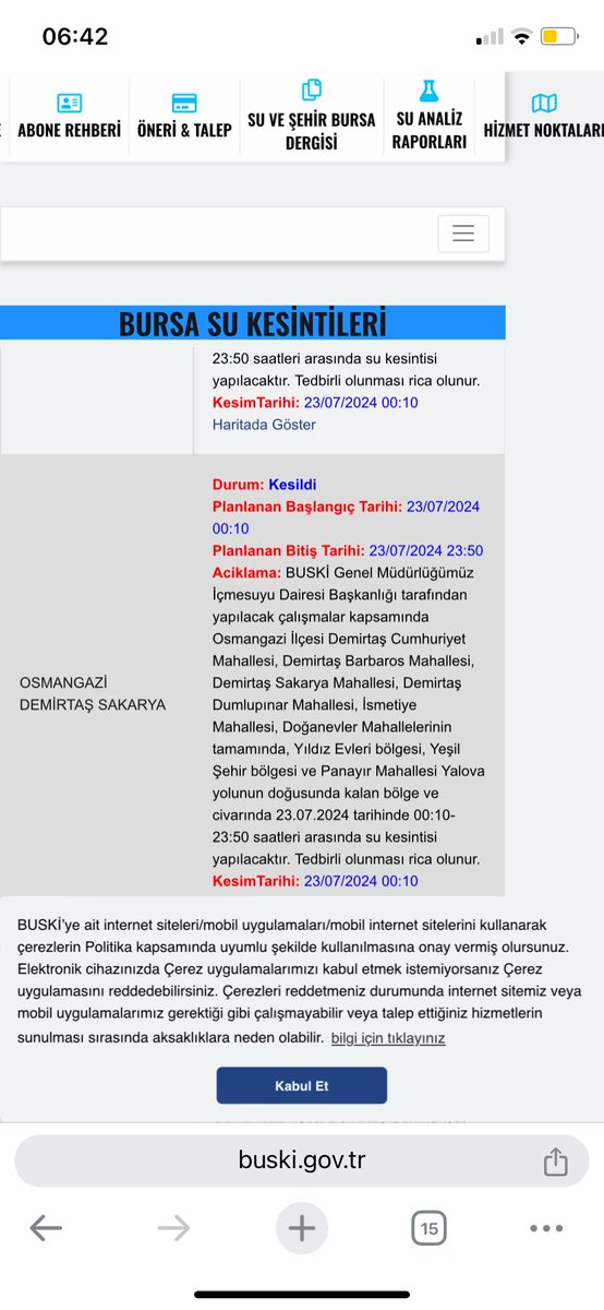 Temmuz ayında 1 günlük su kesintisi mi olur ? Ben böyle rezalet görmedim #buski <a href="/BuskiGM/">BUSKİ💧</a> <a href="/bursabuyuksehir/">Bursa Büyükşehir Belediyesi</a> <a href="/RTErdogan/">Recep Tayyip Erdoğan</a> <a href="/UABakanligi/">T.C. Ulaştırma ve Altyapı Bakanlığı</a> <a href="/mustafabozbey/">Mustafa Bozbey</a> <a href="/erkanecz/">Erkan AYDIN</a> <a href="/bursagundemcmtr/">bursagundemcomtr</a>