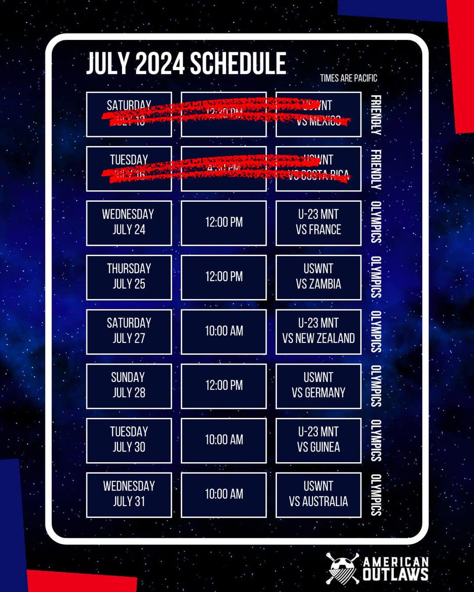 Crazy week upcoming! It all starts this Wednesday, 7/24 with the US U23 men vs France. The USWNT kick off their campaign on Thursday, 7/25. We will be at <a href="/JacksBar/">Jack's</a> for all of the US matches.