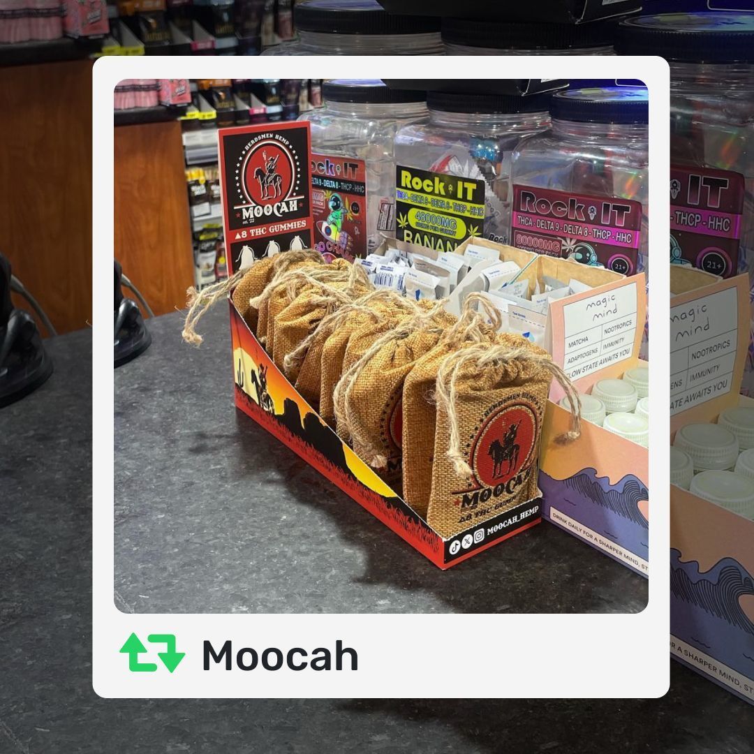 PackMojo's tweet image. Moocah brings all-natural, all-organic hemp gummies and vintage-western apparel at an affordable price 🤠 These display boxes we made with them practically sell themselves! 💰 

Get your own display boxes: buff.ly/3HMyXUx 

#displayboxes #packmojopack