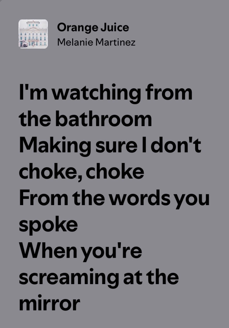 magdaleneportal's tweet photo. @cruzaodedoh orange juice is literally a song about the struggles of EDs. not at all glamourising it. if yall misunderstand the song's meaning that's yalls problem. the song says these and people think its glamourising? https://t.co/zqc237U3K2