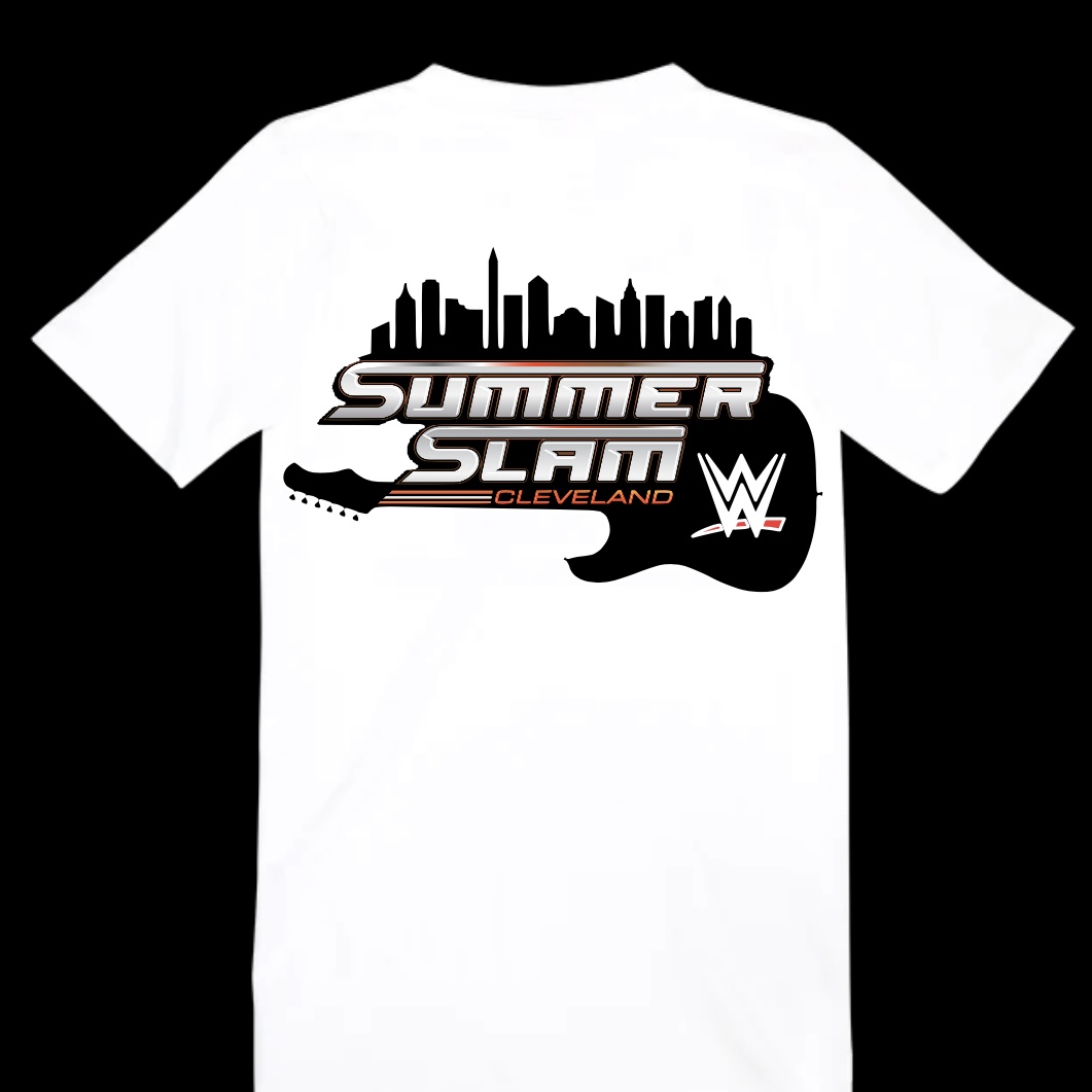 RealDylanTSmith's tweet photo. My official design for #summerslamshirtcontest I pulled inspiration from Cleveland being the home of not only @wwe Summer Slam this year but the Rock &amp; Roll Hall of Fame! https://t.co/P5zlpPC6hk