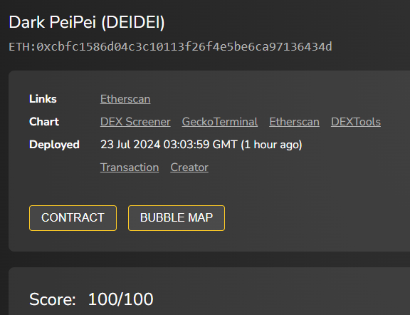 DarkPeiPeiOnETH's tweet photo. $DEIDEI

100/100 on TokenSniffer!  👃

#memecoin1000x $PEIPEI $DELON https://t.co/jEKYZ1PFws