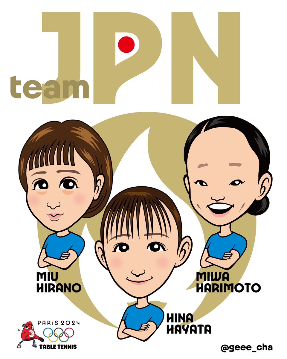 geee_cha's tweet photo. パリ五輪卓球団体戦🏓
日本代表選手全力応援‼️

男女各16チーム
総勢96選手のイラストを
インスタで順次投稿中です！
よかったら覗いてください

#TEAMJAPAN 
#がんばれニッポン https://t.co/A9I3n1aFuR