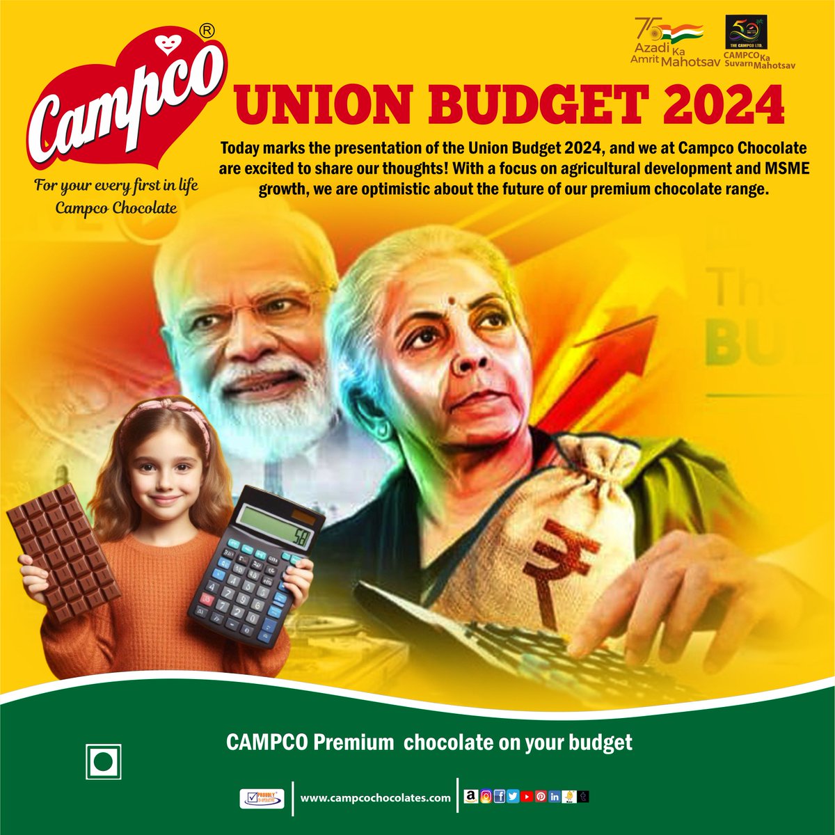 campcochocolate's tweet image. #UnionBudget2024 As the Union Budget 2024 unfolds, let’s celebrate with a bite of luxury! Indulge in the rich, creamy taste of Campco Premium Chocolate, the perfect companion for every occasion. 🍫✨
 #CampcoChocolate #PremiumTaste #SweetCelebration #NewOpportunities