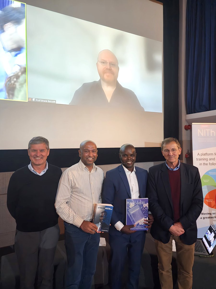 NITheCS's tweet photo. Thank you very much to our panel members of the NITheCS Colloquium, “Panel Discussion and Q&amp;A on African Artificial Intelligence” Prof Bruce Bassett (UCT), Prof Kanshu Rajaratnam (SU), Prof Brian Ganson (SU), and Prof Francesco Petruccione (NITheCS). https://t.co/9DiHcUuCxI