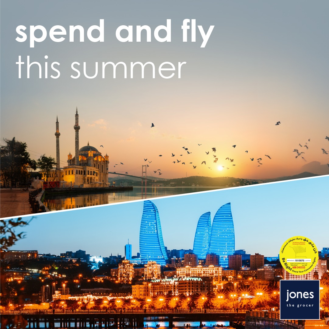 Get ready for the ultimate summer escape with Jones the Grocer @palmwestbeach !
Spend AED 100 in July or August and enter a draw for a chance to win a fabulous 3-night trip to Baku or a 2-night stay in Istanbul for 2.

Exclusively valid at jones @hiltondubaipalm

T&amp;Cs apply