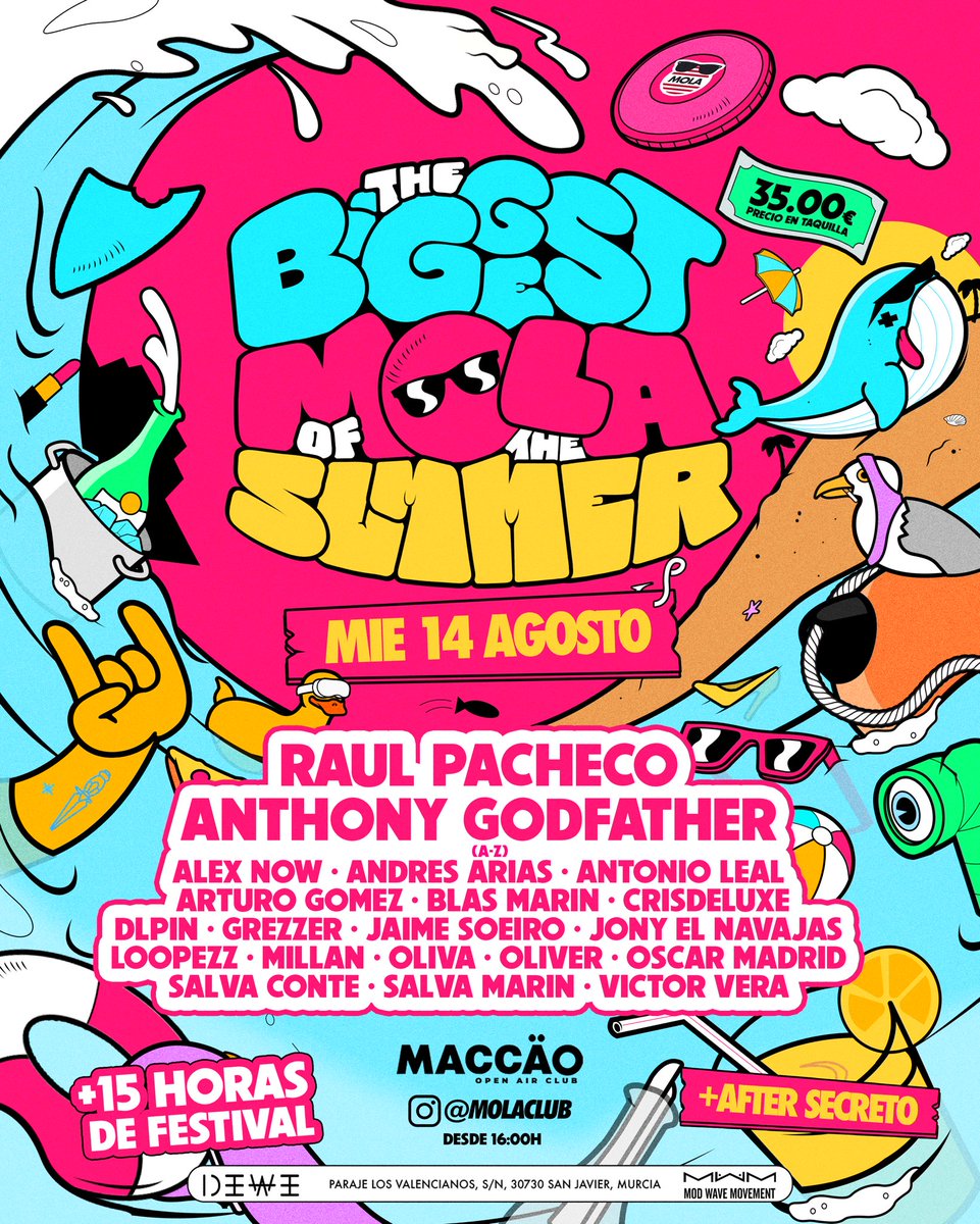 THE BIGGEST MOLA OF THE SUMMER 🤍❤️

📅 Miércoles 14 de Agosto
📍Maccao (San Javier - Murcia)