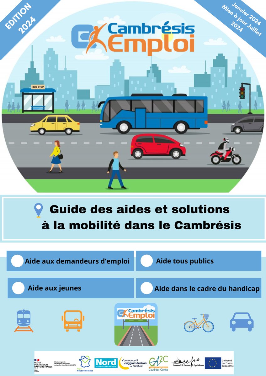 📍Cambrésis Emploi a mis à jour son guide mobilité – Edition 2024 (Janvier) - (Mise à jour Juillet 2024) 
🚗Vous y retrouverez toutes les aides et solutions à la mobilité dans le Cambrésis 🚌#mobilité cambresisemploi.fr ou via le lien ici : cjoint.com/doc/24_07/NGwn…