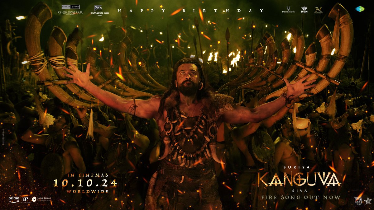 KvnProductions's tweet photo. Through the flames of destiny, let's find our inner tribal instincts🔥

Let's celebrate our #Kanguva's birthday with the #FireSong 🌋

[Kannada] ▶ https://t.co/mJr4kVK0co

A @ThisIsDSP Musical
Vocals by @deepakmuziblue @deepthisings
Lyrics by @aazadraj

#HappyBirthdaySuriya https://t.co/nwIFC1E4gb