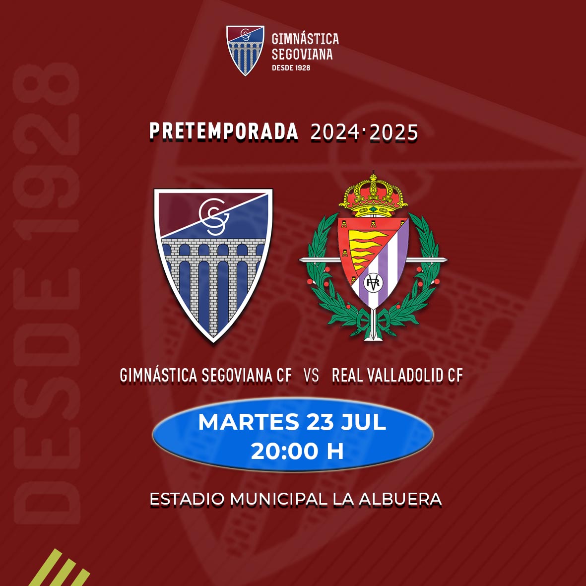 📢 ¡Hoy jugamos!
⚽️ Primer partido de pretemporada
🆚️ <a href="/realvalladolid/">Real Valladolid C.F.</a> 
🕐 20.00h
🏟 La Albuera
📺 <a href="/Rtvcyl/">Radio Televisión de Castilla y León</a> 
#AúpaSego🔴🔵