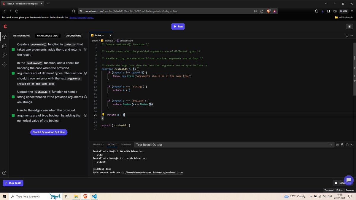rohan_sh0808's tweet image. 🎉 Day 42 of the JavaScript Challenge by @codedamn got Completed!
💪Started strong with the basics and feeling pumped for what's ahead. Bring on the next challenge!
📌GitHub: github.com/RohanShrivasta…
#javascript #codedamn #codingprogress #dailychallenge