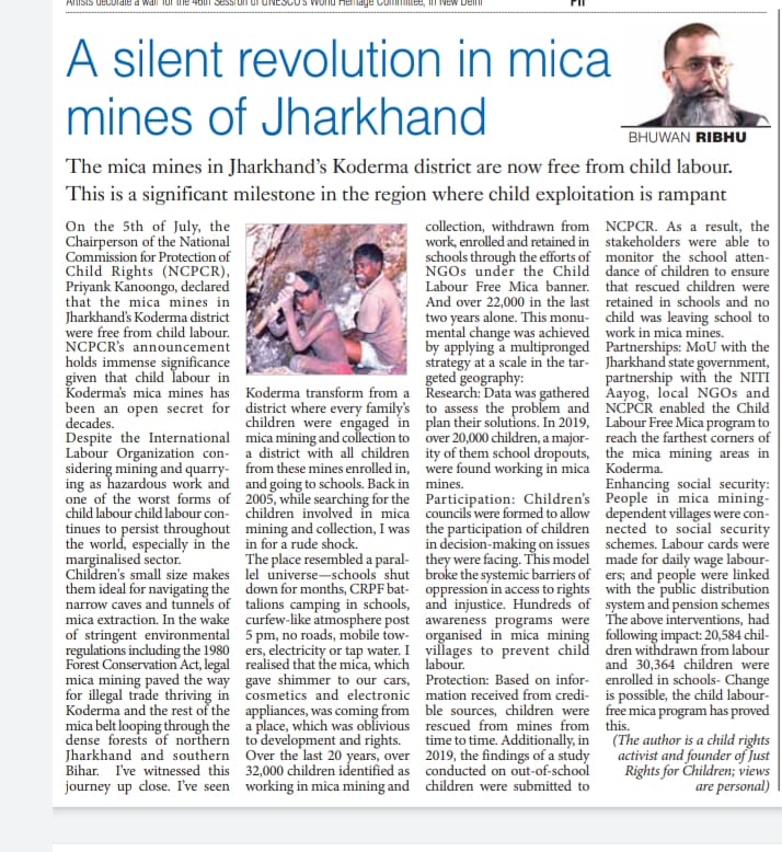 Bhuwan Ribhu (@bhuwan_ribhu) on Twitter photo Every child leader, community member, trader, corporate house and govt official who made the dream of Child Labour Free Mica into a reality, is a #realhero, and an inspiration for India and the world. Thank you <a href="/TheDailyPioneer/">The Pioneer</a> for giving space to their courage and bringing to Every child leader, community member, trader, corporate house and govt official who made the dream of Child Labour Free Mica into a reality, is a #realhero, and an inspiration for India and the world. Thank you <a href="/TheDailyPioneer/">The Pioneer</a> for giving space to their courage and bringing to