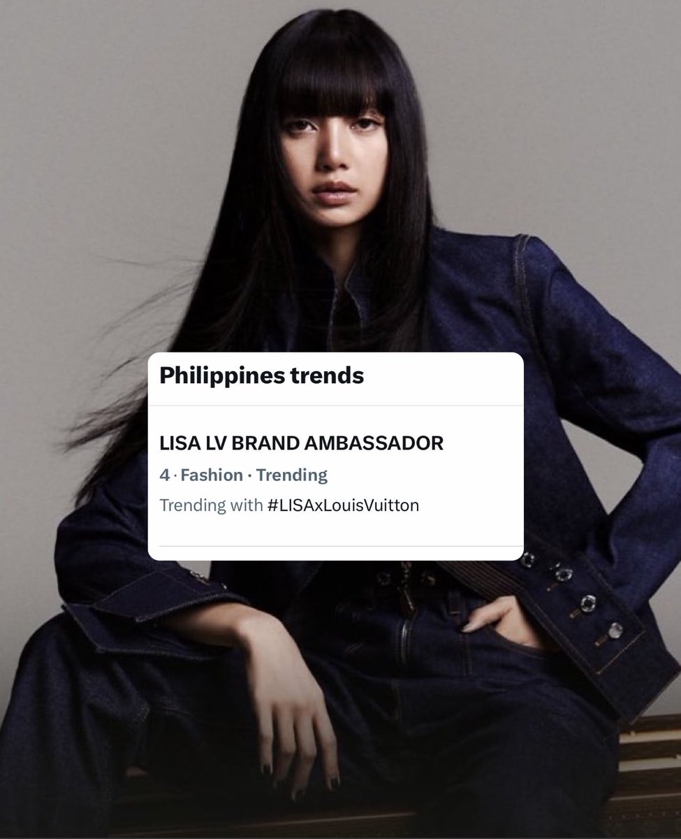 TeamLisaPH's tweet photo. Our tags are now trending #5 in the Philippines. Let’s try to reach the top 3. 

Which photos of Lisa wearing LV is your current favorite?  Drop your answers below with the tags. 😊 

LISA LV BRAND AMBASSADOR 
#LISAxLouisVuitton https://t.co/NcVAS9py2H