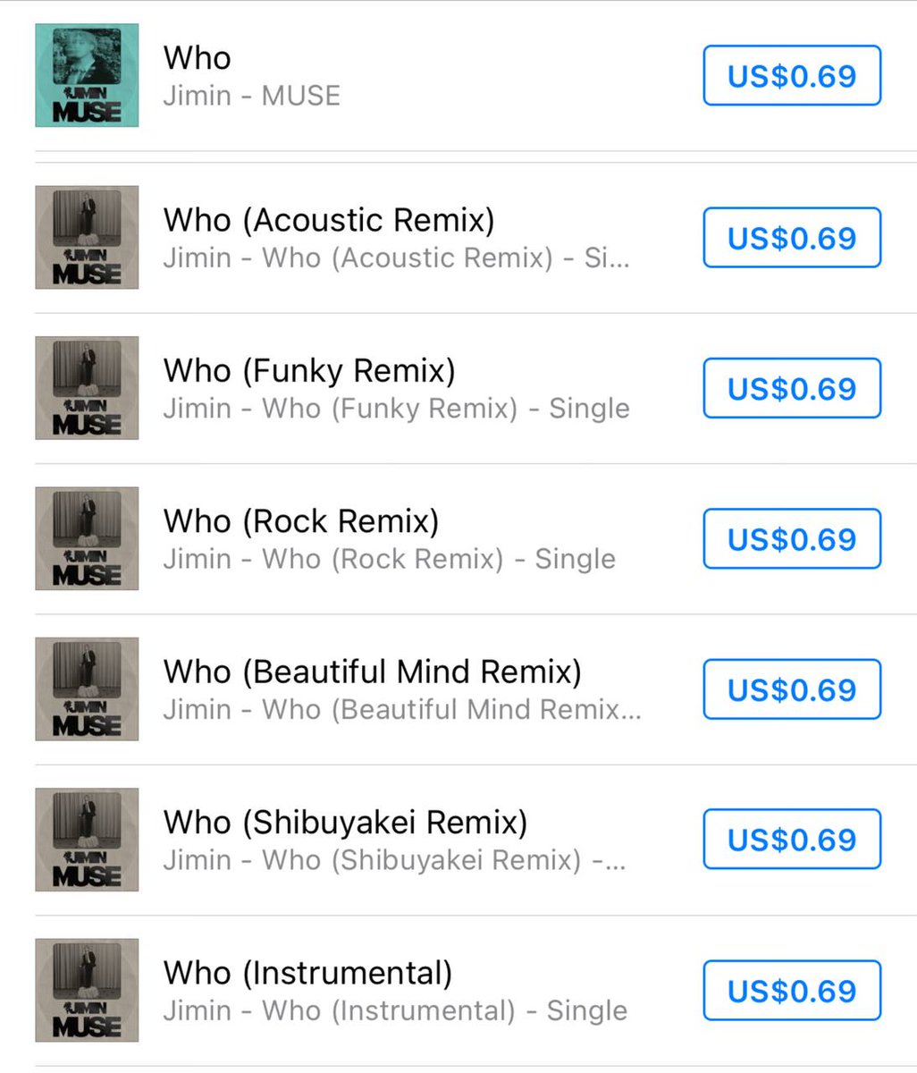 JiminFunds's tweet photo. About who and remix buying 
You can only buy like this 
Dont buy other color cover
Since it has the same isrc, It will be get filtered https://t.co/U3gkFo9P1w